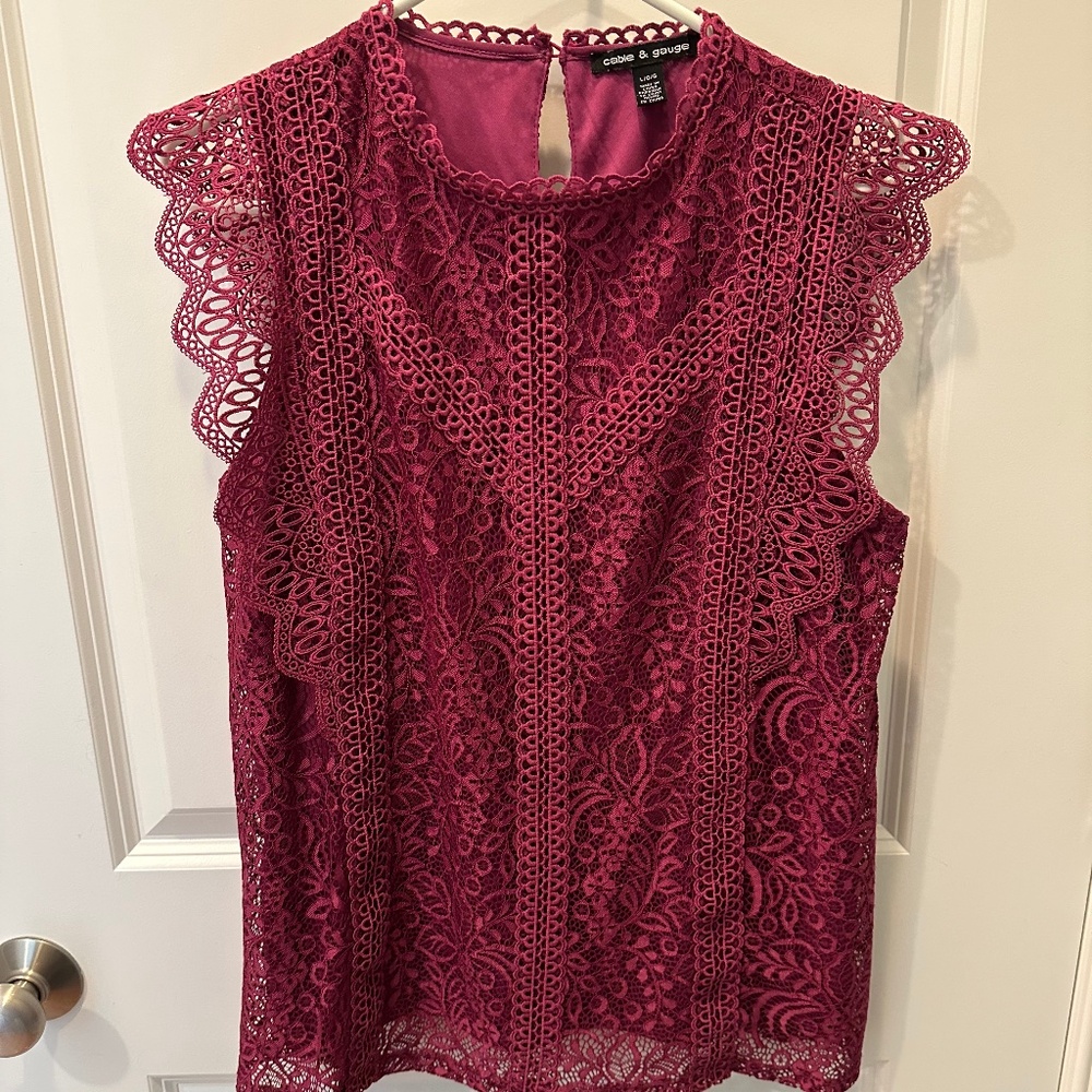 Cable & Gauge Anthropologie Burgu Lace Top Boho Cottagecore Crochet Dressy Large